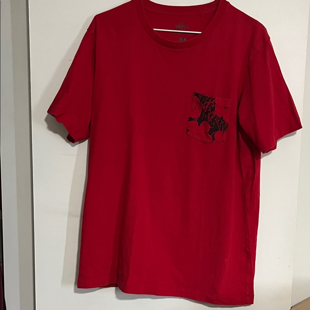 Vibrant Red Men's T-Shirt with Floral Pocket